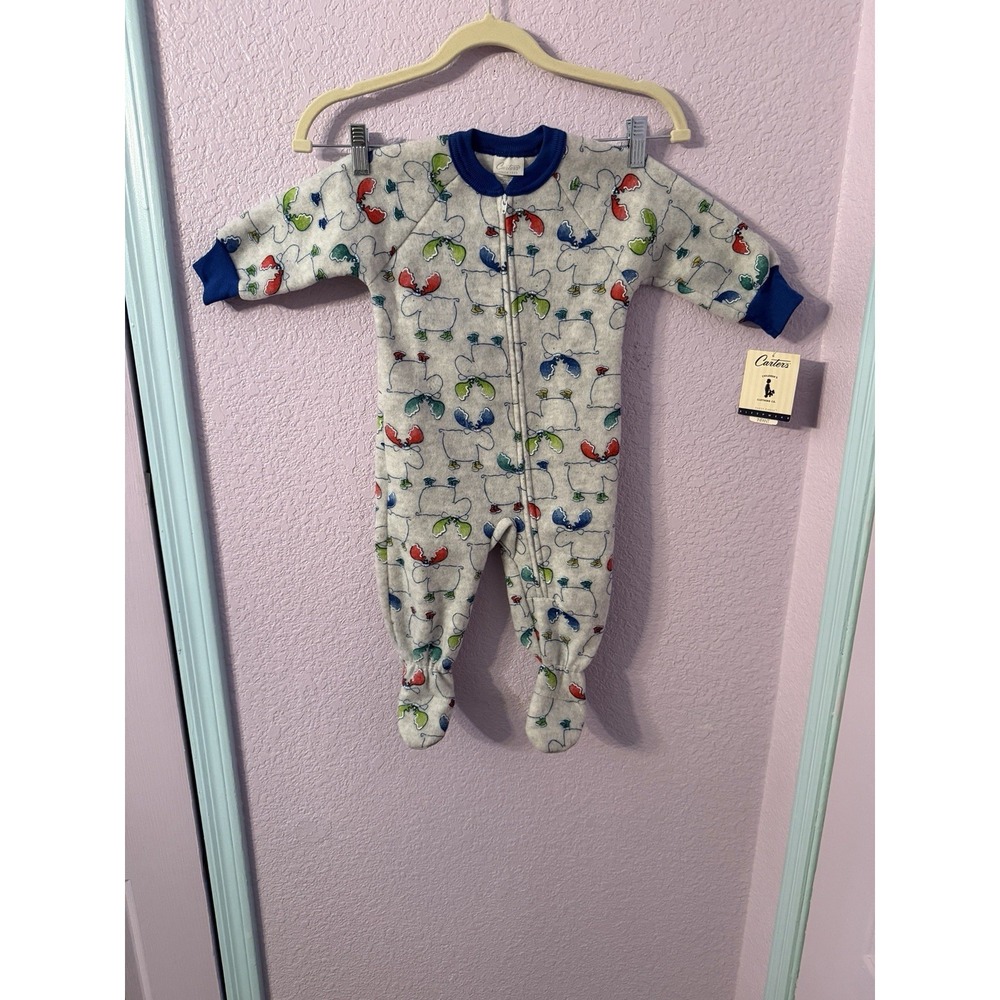 Vtg Carter's One Piece Footed Blanket Sleeper Size 18M Pajama Fleece Moose NWT